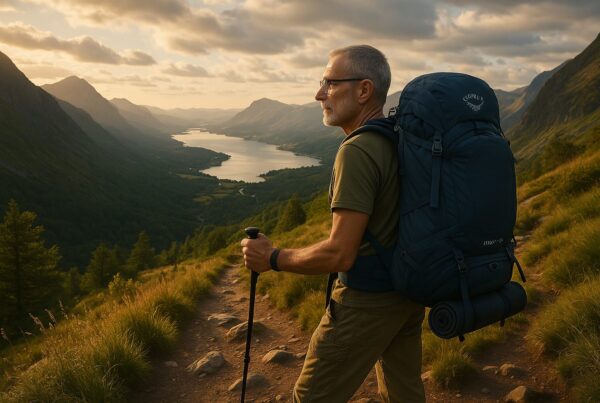 Veteran Hiker in the Lake District wearing Osprey Atmos AG 65 Backpack