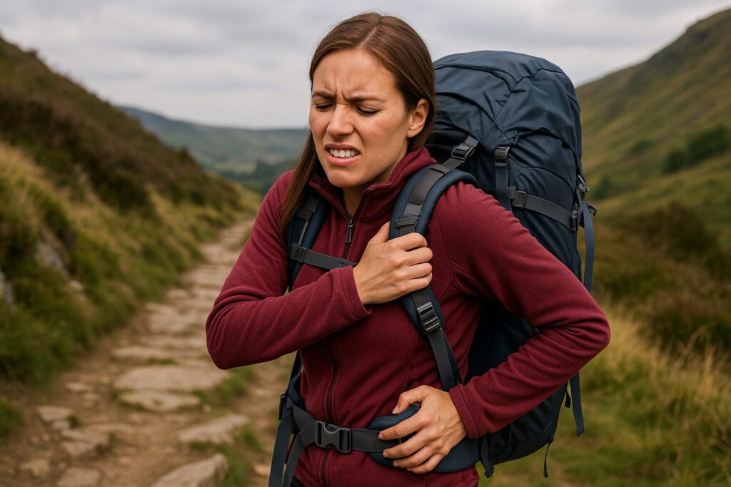Hiker suffering discomfort from an ill fitting backpack