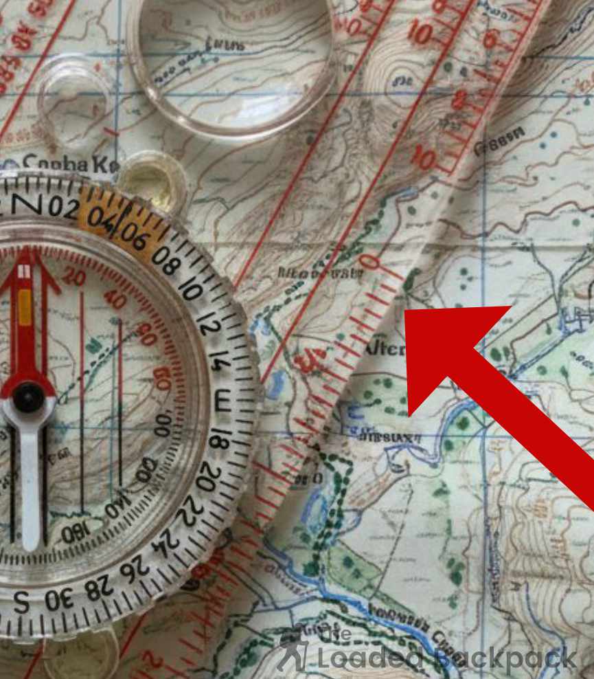 Compass edge aligned with start and finish points on OS map