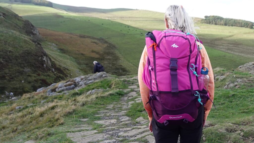 Hiker with Daypack on a Day-Hike Section of the Hadrians Wall Path